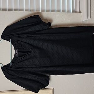 Lane Bryant Blouse Sz 18/20 Black V Neck Short Puff Sleeve Swiss Dot